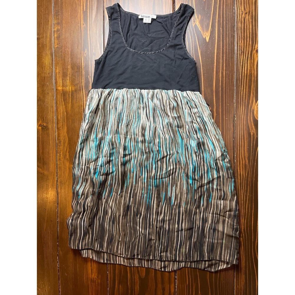Kensie Pretty Short Dress Size M Black Brown Blue Sleeveless Squire Scoop Neck